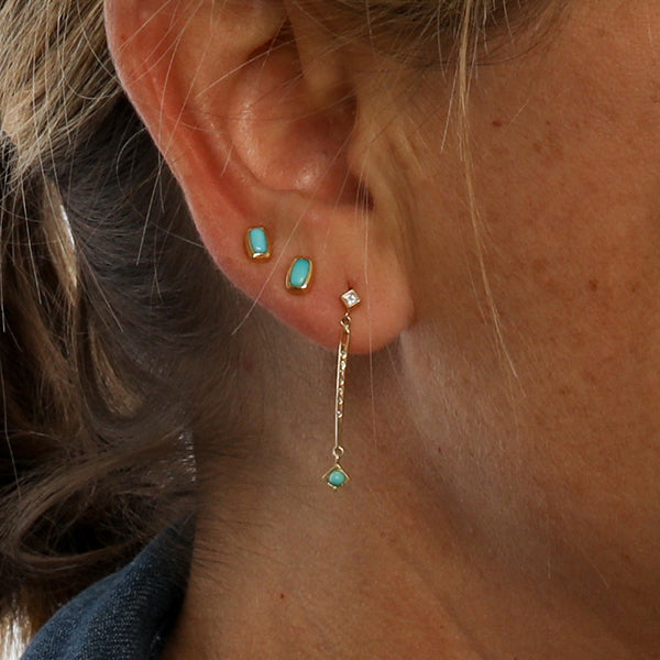 Diamond Golden Needle Earrings with Sleeping Beauty Turquoise