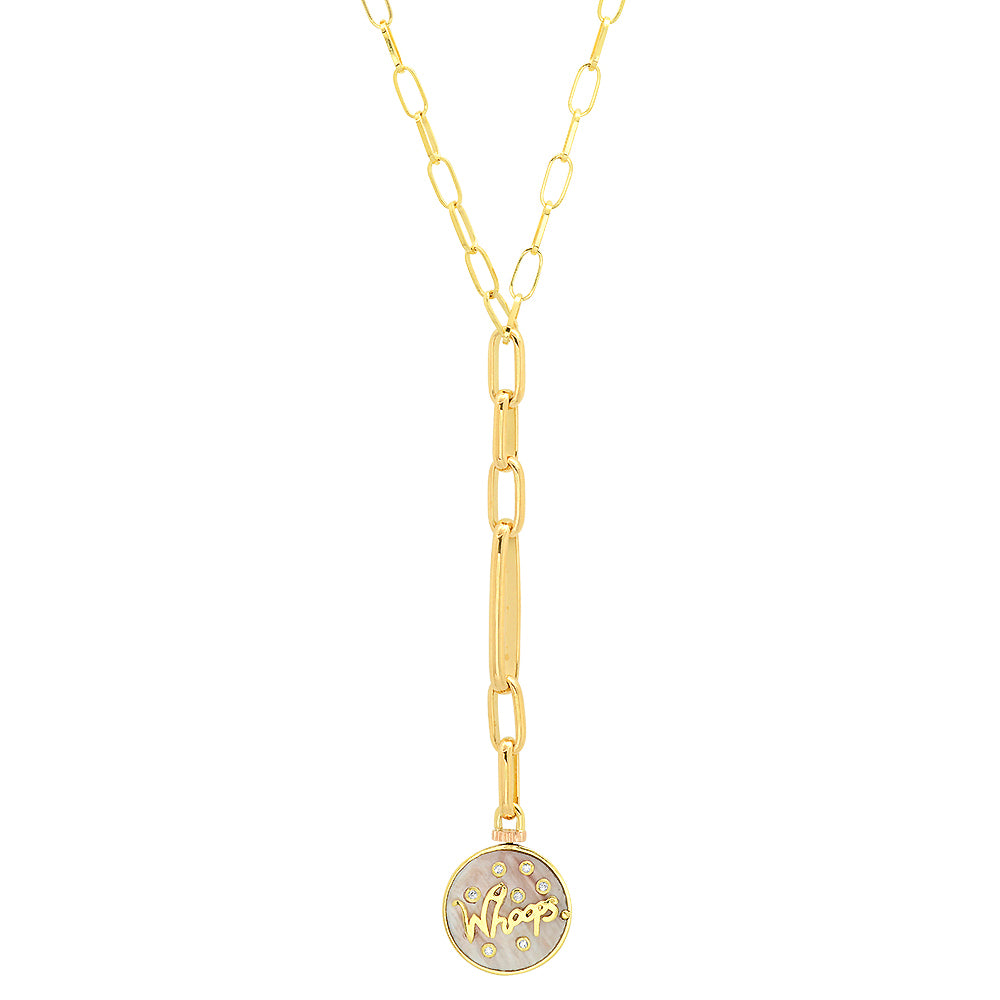 Yes! Whoops. Reversible Charm Lariat in 18k Gold, Pink Mother of Pearl, and Diamonds